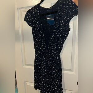 navy blue floral wrap dress